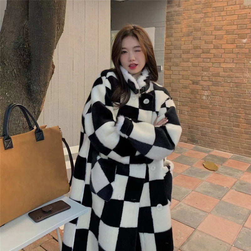 Jackets Women Long Style Plaid Harajuku All-match Double Breasted Design Daily Elegant Feminino Outwear Ins Stand Collar Simple - KAISERINC