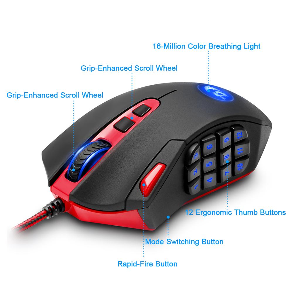 Redragon USB Gaming Mouse 16400 DPI 19 buttons ergonomic design for desktop computer accessories programmable gamer lol PC - KAISERINC
