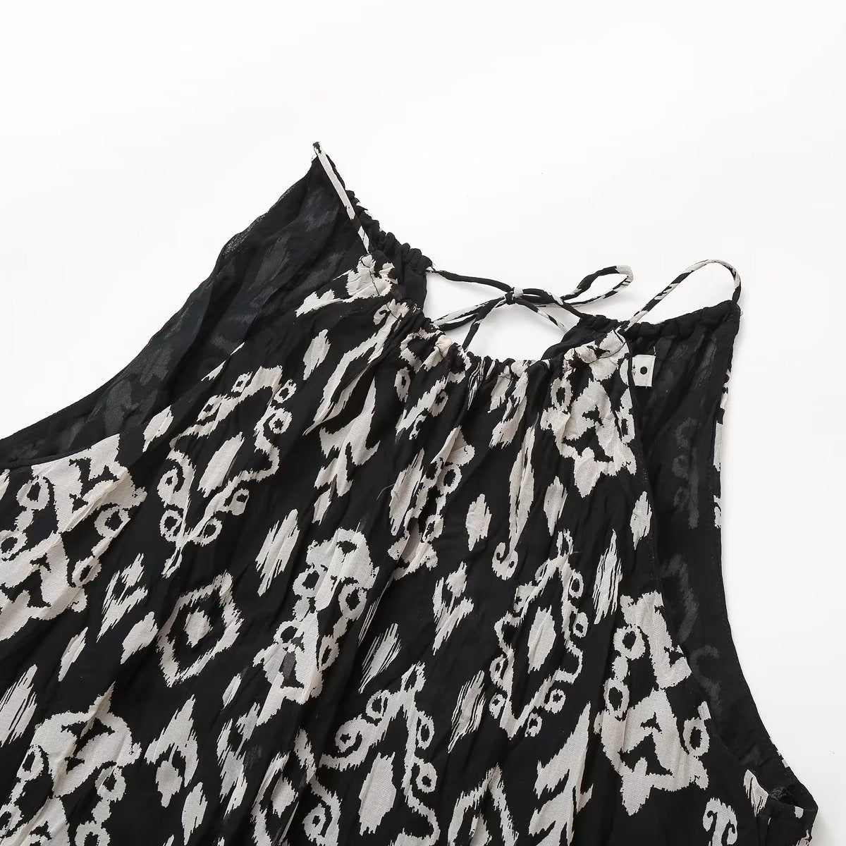 Vintage Slim Dresses Printed Hanging Neck Sleeveless Fashion Woman Elegant Midi Long Dress - KAISERINC