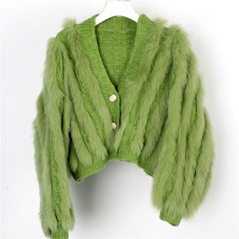 Winter New Fox Car Strip Sweater Women's Ultra-Short Cardigan Waistcoat Light Luxury - KAISERINC
