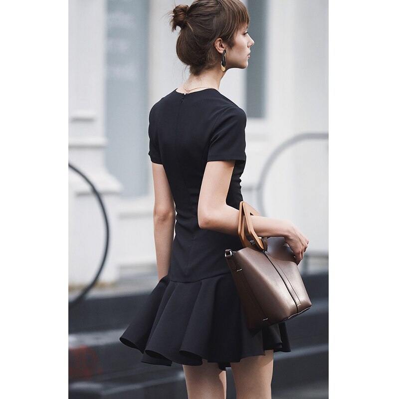 Autumn Dress Women Fashion Sexy Black Flounce Dress Short Sleeve Elegant Celebrity Mini Party Dress - KAISERINC