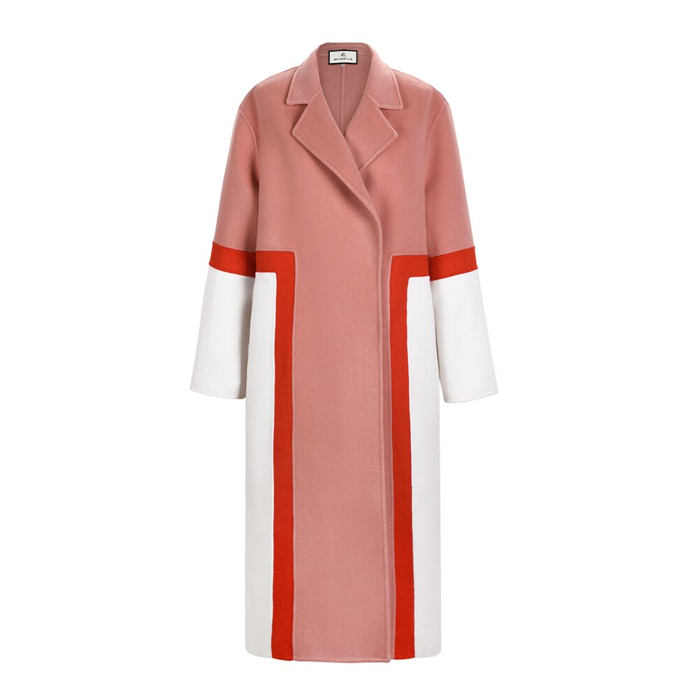 Show High Stitching Collision Color Niche Design Sense Double-Sided Wool Long Coat Female Winter - KAISERINC