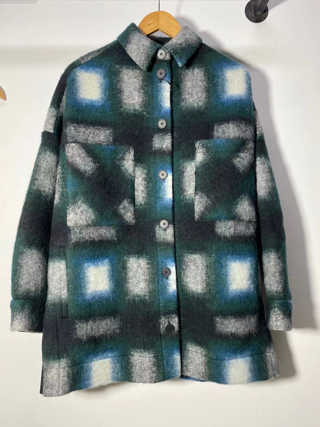 Women Wool Blend Plaid Coat Autumn Winter Turn-Down Collar Ladies Long Sleeve Woolen Jacket Outwear Top With Pockets - KAISERINC