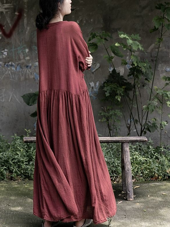Travel literary soft loose slimming robe cotton and linen draped raw edge dress - KAISERINC