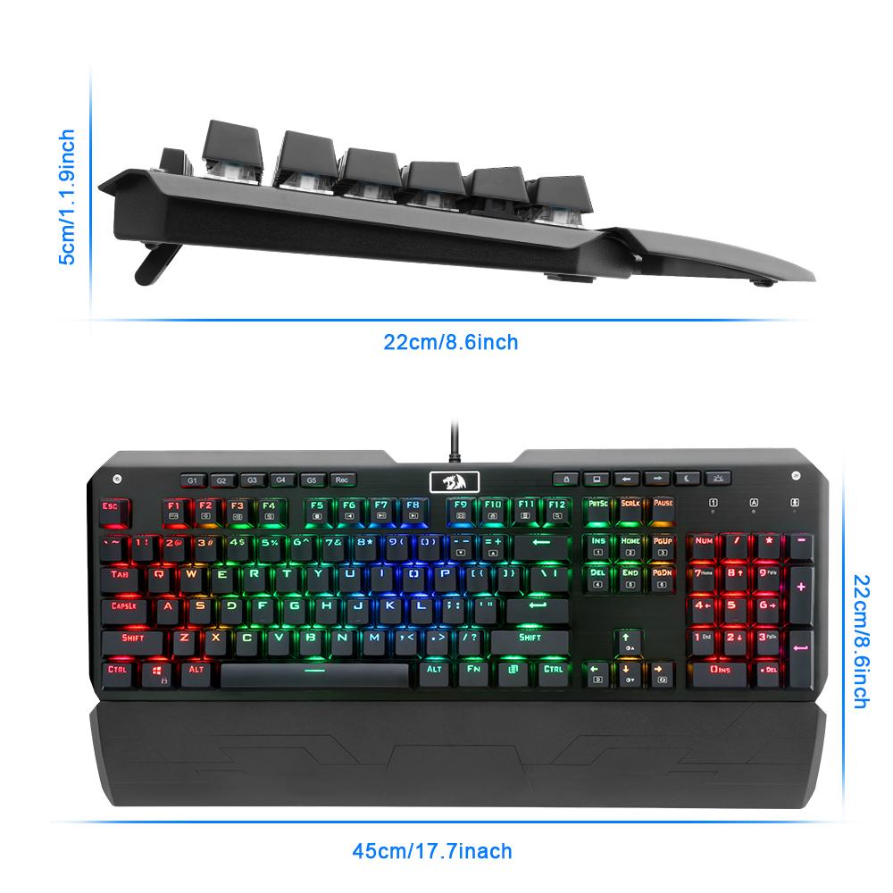 Redragon USB mechanical gaming keyboard ergonomic RGB LED backlit keys Full key anti-ghosting 104 wired Computer gamer K555RGB - KAISERINC