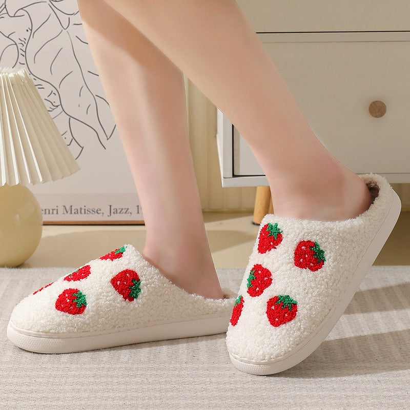Comfortable home strawberry winter cotton slippers for men and women thick soled warm cotton slippers for couples - KAISERINC