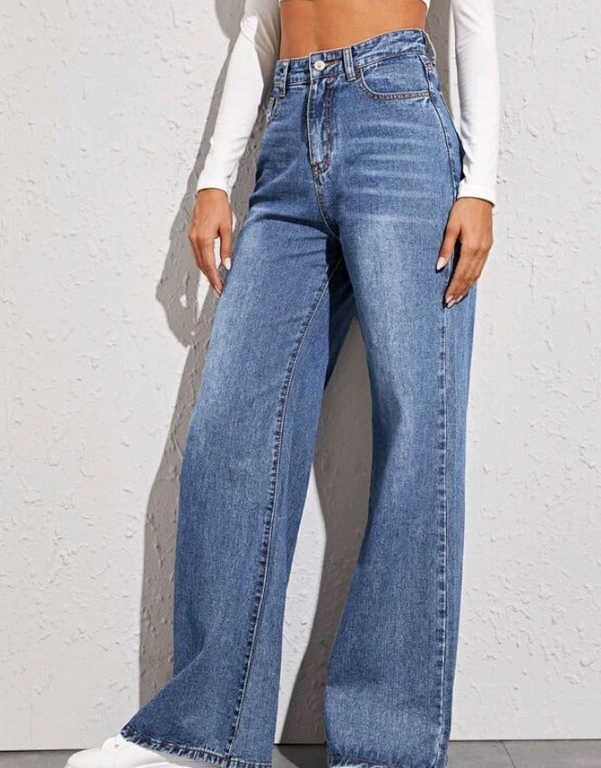 High Waist Loose Jeans For Women Fashion Casual Denim Wide Leg Pants Street Casual Trousers - KAISERINC