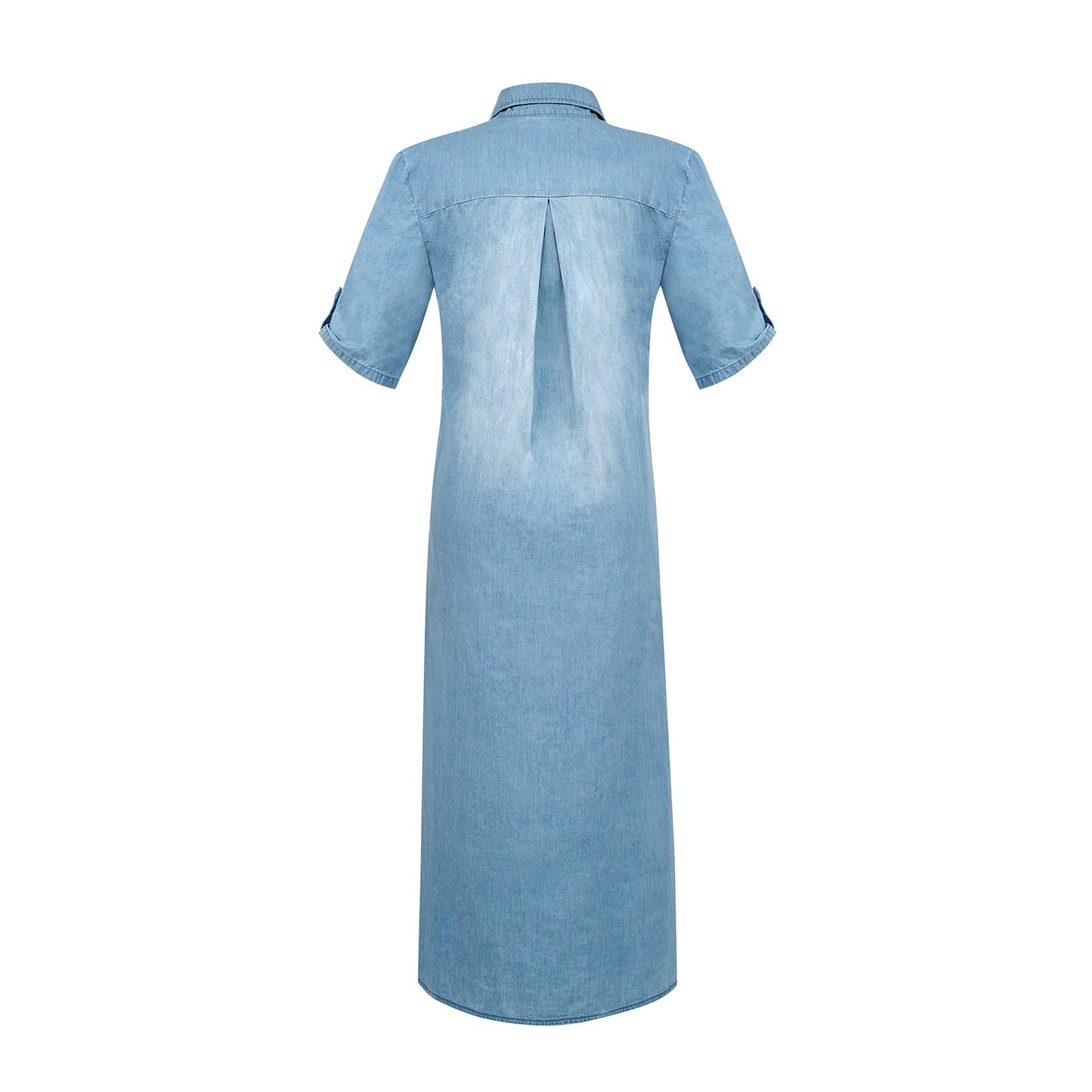 Casual Women Loose Dress Lapel Vintage Summer Side Slitting Hem Loose Long Denim Dress - KAISERINC