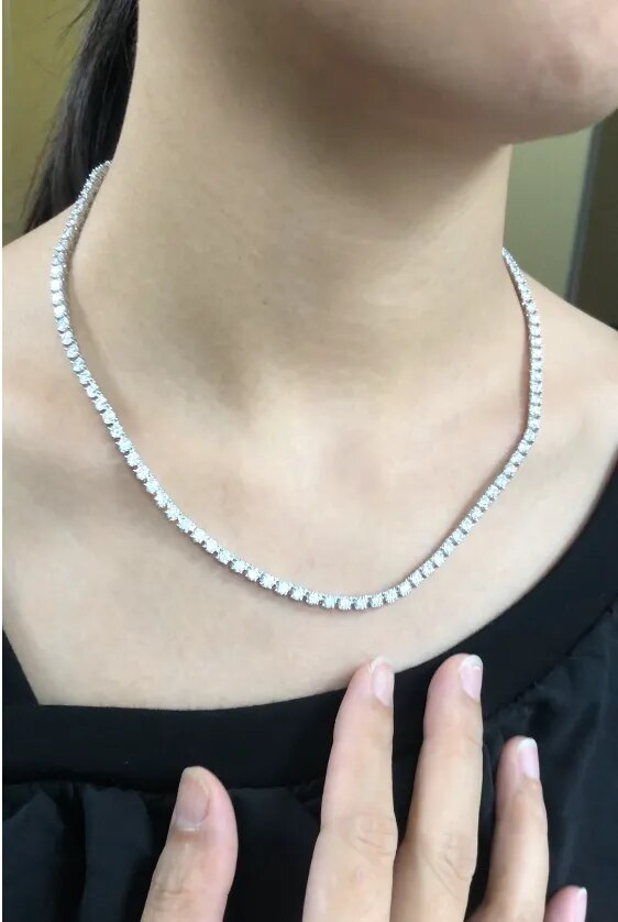 Round Cut Diamond Tennis Necklace, Lab Grown Diamond Necklace, Unisex Tennis Necklace, 0.1 CT each Round Diamond Necklace, Gift