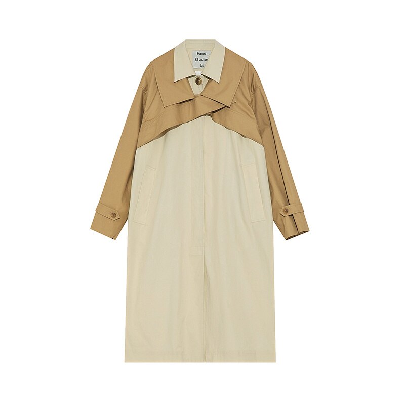 Fashion Women's Trench Coat New Lapel Single Breasted Contrast Color Fake 2 pcs Windbreaker - KAISERINC