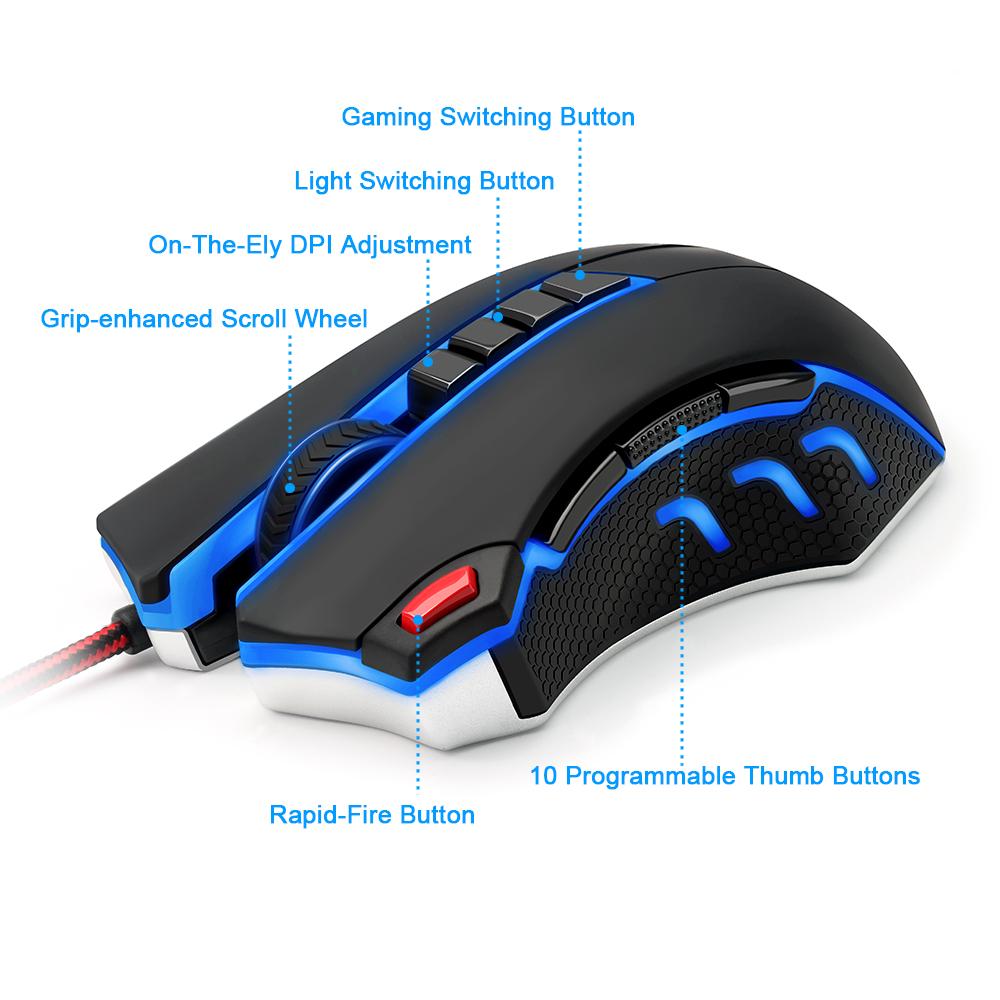Redragon Gaming Mouse PC 24000 DPI 9 programmble buttons ergonomic design high-speed USB Wired for Desktop - KAISERINC
