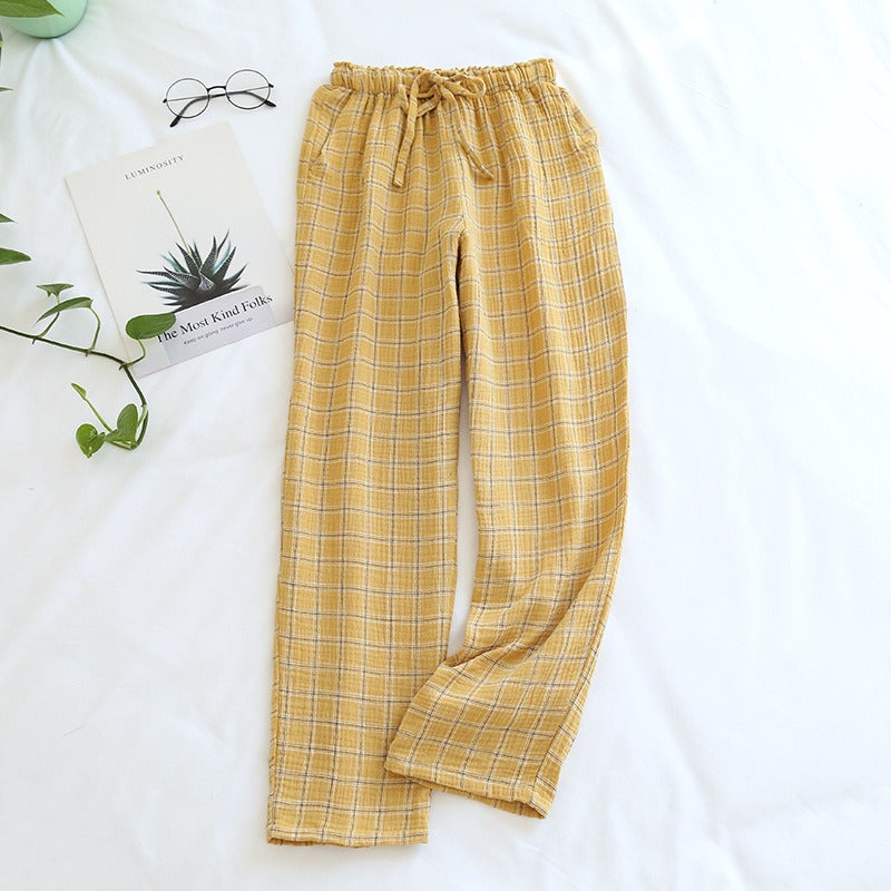 New Couple Crepe Plaid Home Pants Men's and Women's Large Sleeping Pants Simple Style Casual Pants Cotton Yarn Four Seasons Pants - KAISERINC