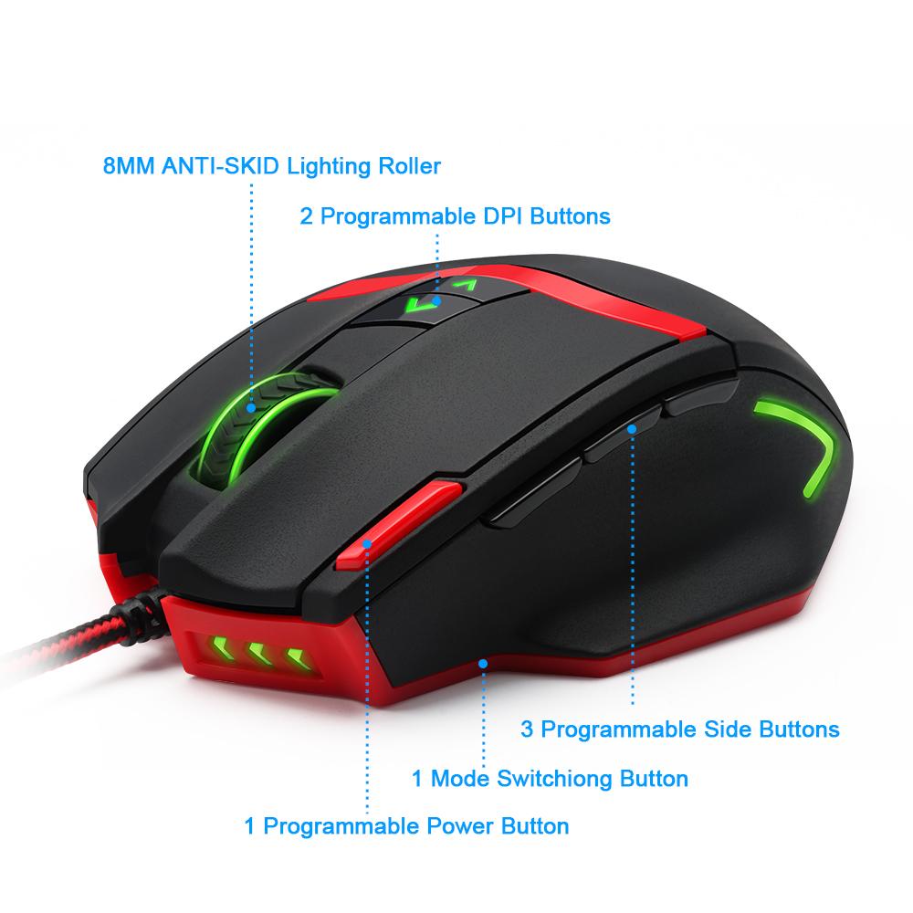 Redragon Gaming Mouse PC 16400 DPI speed Laser engine 9 programmable buttons 16 color backlight USB Wired for Desktop - KAISERINC