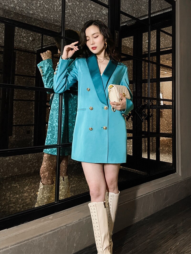 Fashion Women's Blazer Shawl Collar Contrast Color Double Braested Long Sleeve Suit Jackets Female Autumn New - KAISERINC