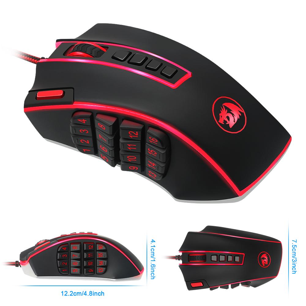 Redragon USB Gaming Mouse 16400 DPI 24 buttons ergonomic design for desktop computer accessories programmable gamer lol PC - KAISERINC