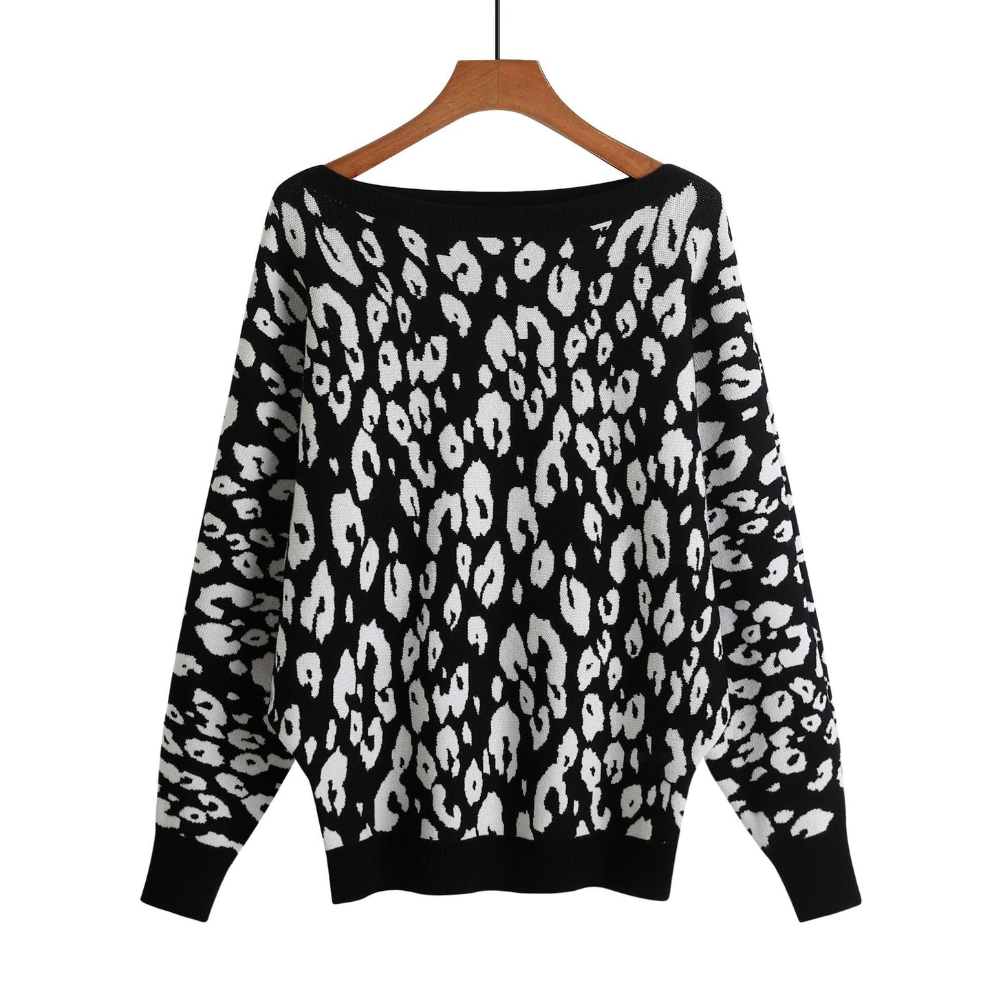 Autumn Women Slash-Neck Pullovers Leopard Print Women Vintage Sweater Knitting Women Winter Sweater
