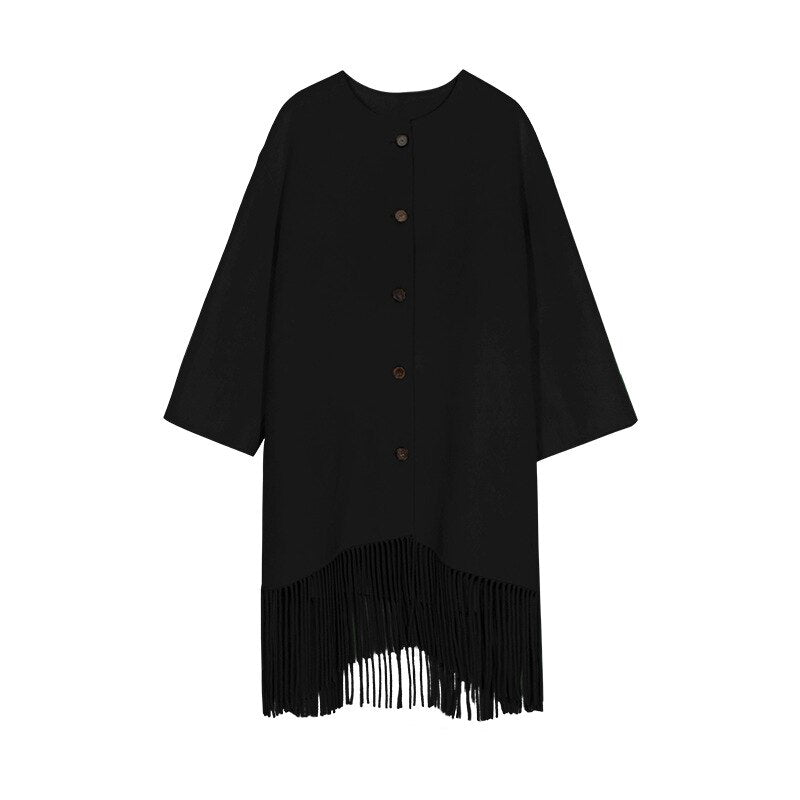 Autumn And Winter New Full Wool Long Tassel Knitted Overcoat Design Feeling Double-Sided Wool Cloth