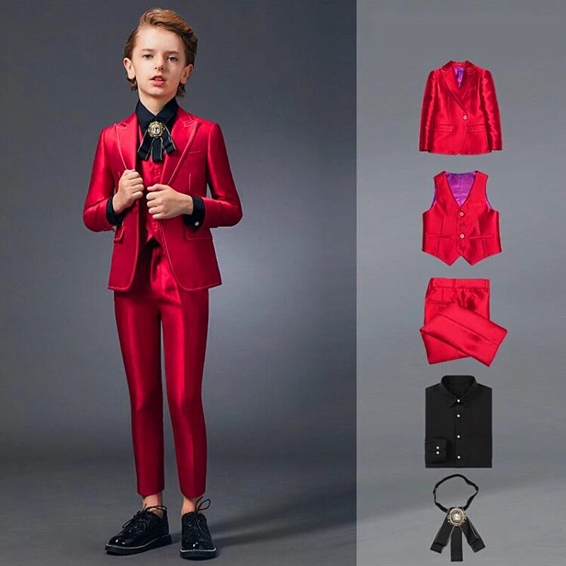 Children's Formal 5pcs Suit Sets Flower Boy Wedding Party Prom Birthday Dress Costume Kids Blazer Vest Shirts Pants Outfits