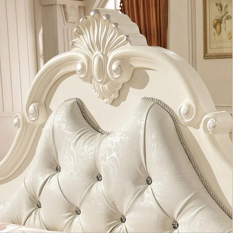 modern european solid wood bed Fashion Carved leather french bedroom furniture pfy10018