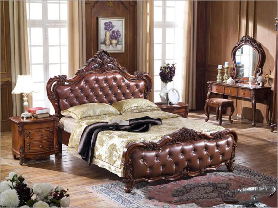 modern American solid wood bed 2 people country style Fashion bedroom set furniture d1412