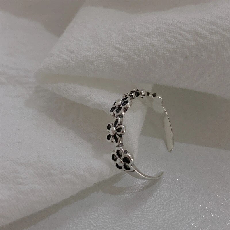 LouLeur 100% Real 925 Sterling Silver Flower Ring Female Vintage Adjustable Open Rings for Women Luxury Fine Silver Jewelry Gift