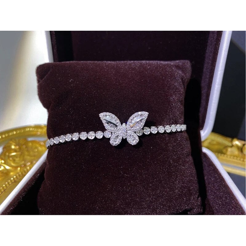 Aazuo Real 18K Pure Solid White Gold Real Diamonds 1.0ct Butterfly Tennis Bracelet For Woman Upscale Trendy Engagement Party