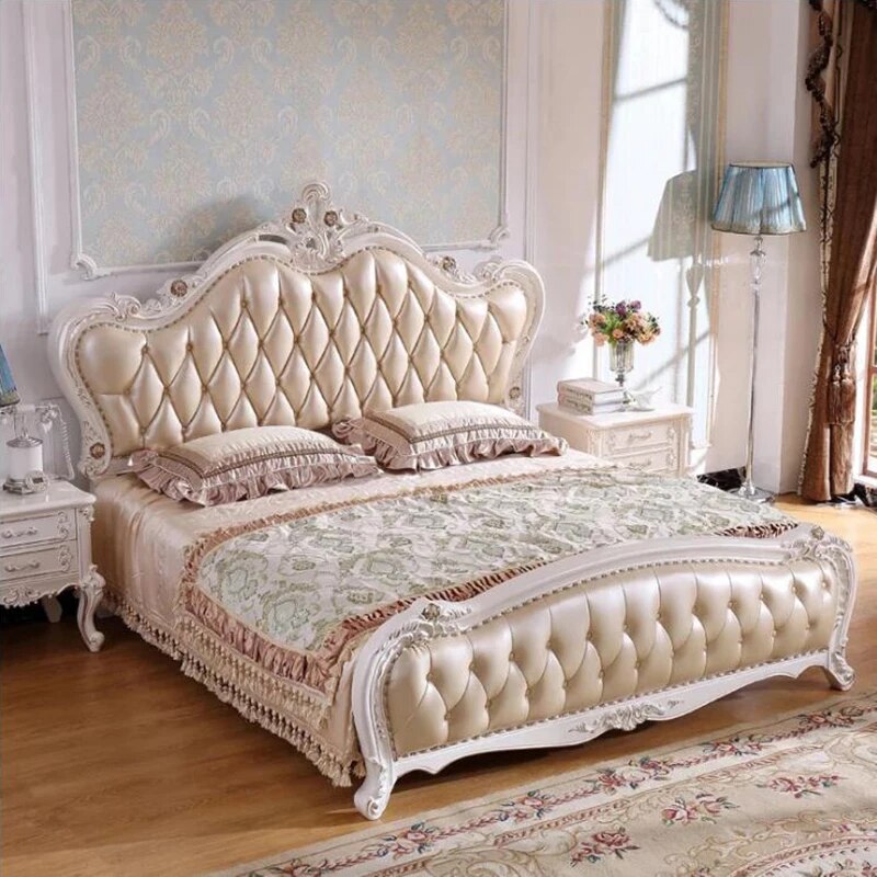 modern european solid wood bed 2 people Fashion Carved leather french bedroom furniture xhc003