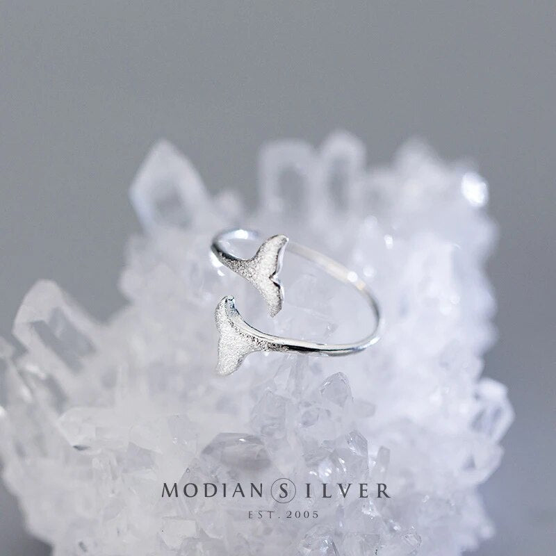 Modian Trendy Marine Life 925 Sterling Silver Frosted Mermaid Tail Finger Ring for Women Free Size Ring Fine Jewelry Girl Gift