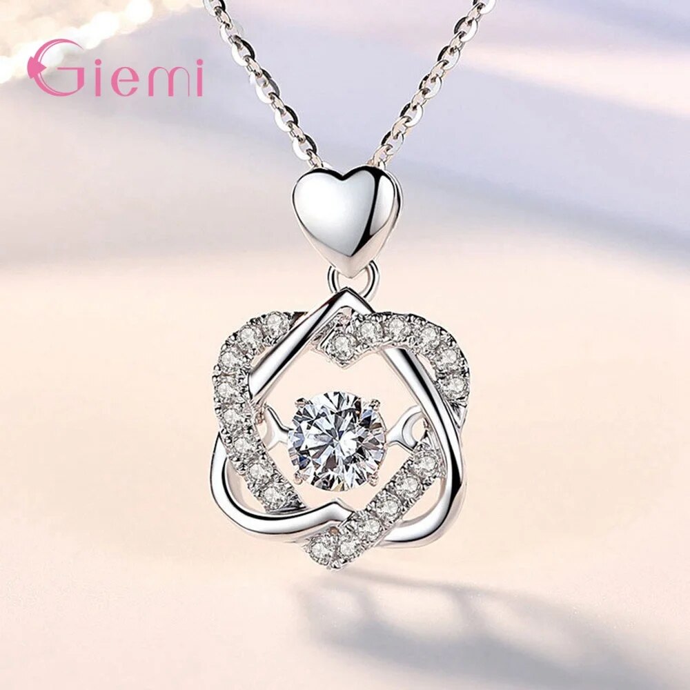 Fashion Simple 925 Sterling Silver Cubic Zircon Heart Pendant Necklace Women Girl Sweet Creative Jewelry Gifts Femme
