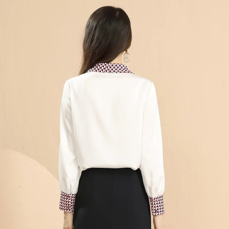 2023 Fall New South Korean women's clothing temperament long-sleeved OL pure color v-neck chiffon shirt