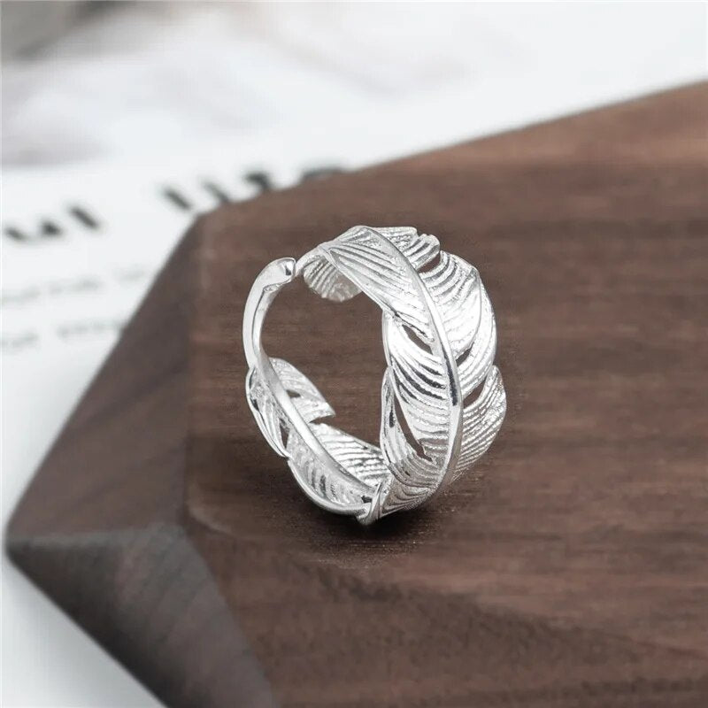 Real 925 Sterling Silver Jewelry Feather Open Rings For Women Original Design Luxury Femme Popularity Accessories 2022 New