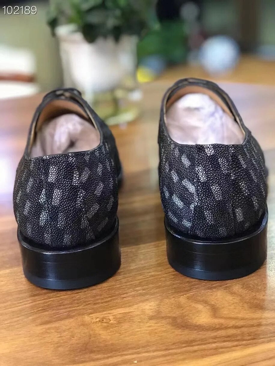 Sipriks New Style Real Stingray Skin Shoes Men's Luxury Handmade Goodyear Welted Dress Shoes Unique Boss Derby Business Casual