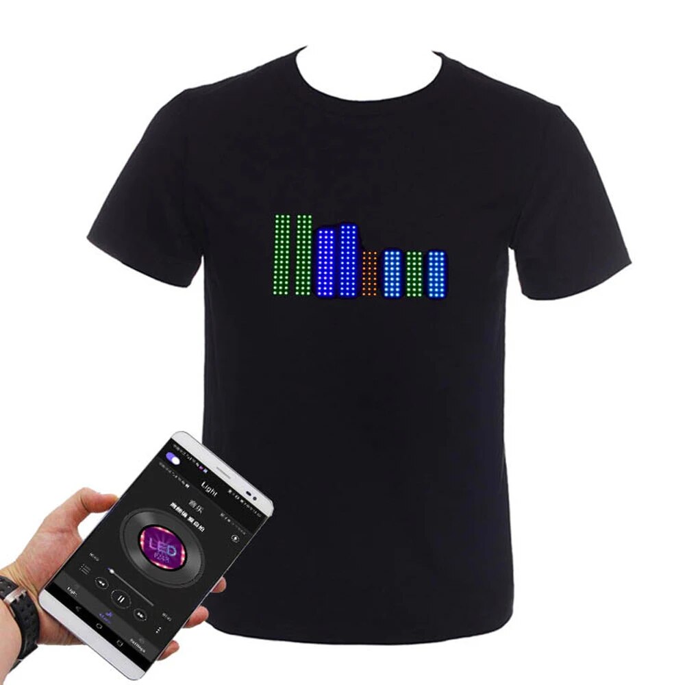 12pcs/lot Bluetooth Programmable Led T-shirt Dj LED Tshirt Built-in Battery Scrolling Text Animation Message Matrix Display