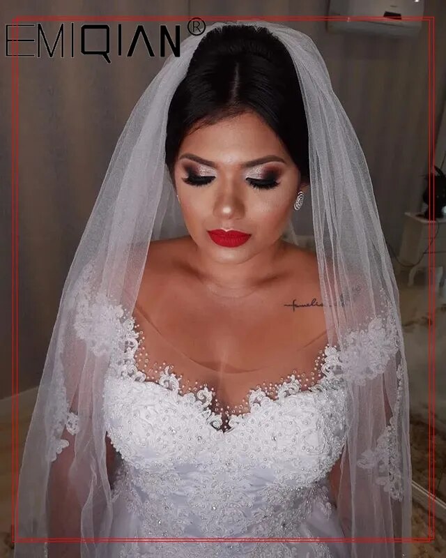 Plus size Lace Appliques Wedding Dresses Long Sleeves Lace Up Back Wedding Gowns Bride Dresses robe de mariee - KAISERINC