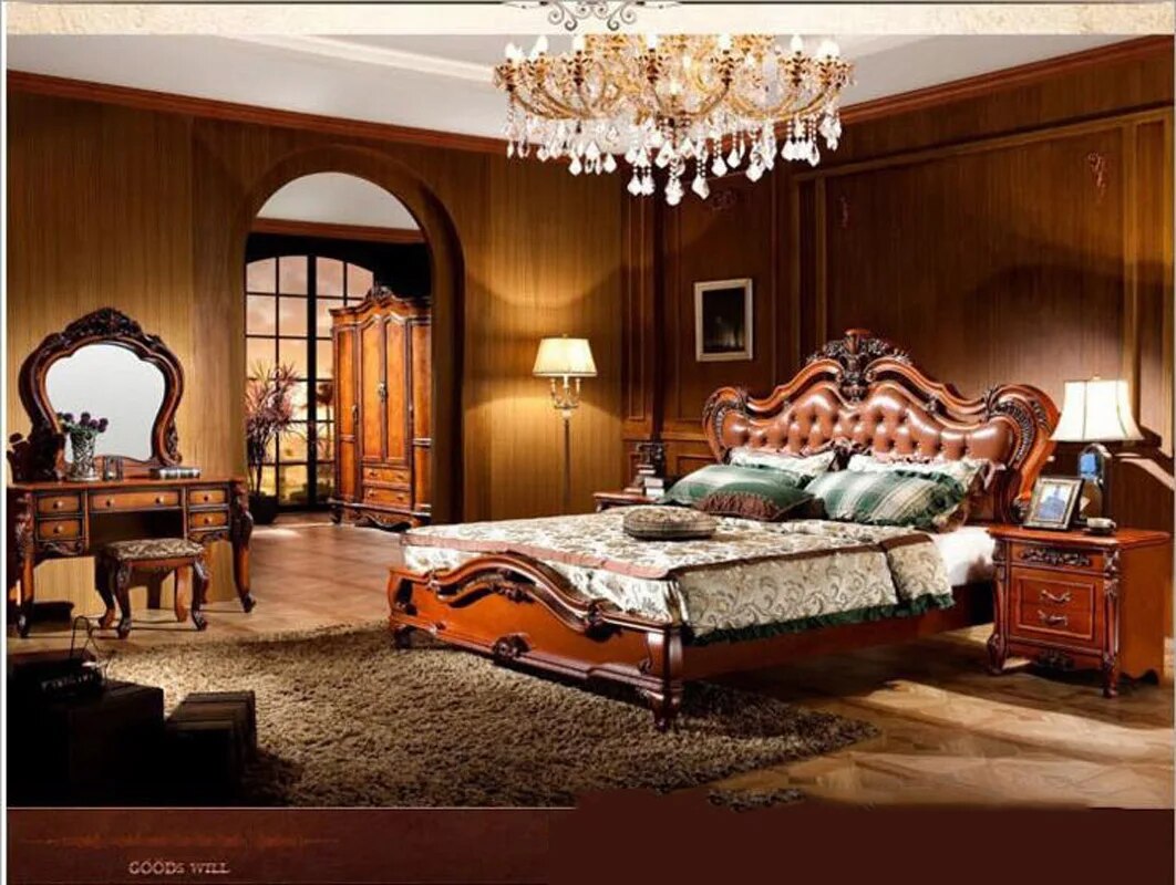 modern european solid wood bed 2 people Fashion Carved leather french American style bedroom furniture d1413