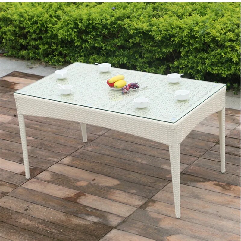 Outdoor Dining Set 7 pcs Metal frame table and chairs garden rattan Wicker furniture Rectangular table party Set for Swing Pool