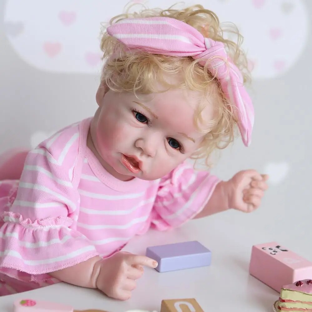 NPK 56CM rebborn baby doll soft full body silicone100% hand-made detailed painting collectiblescan take bath