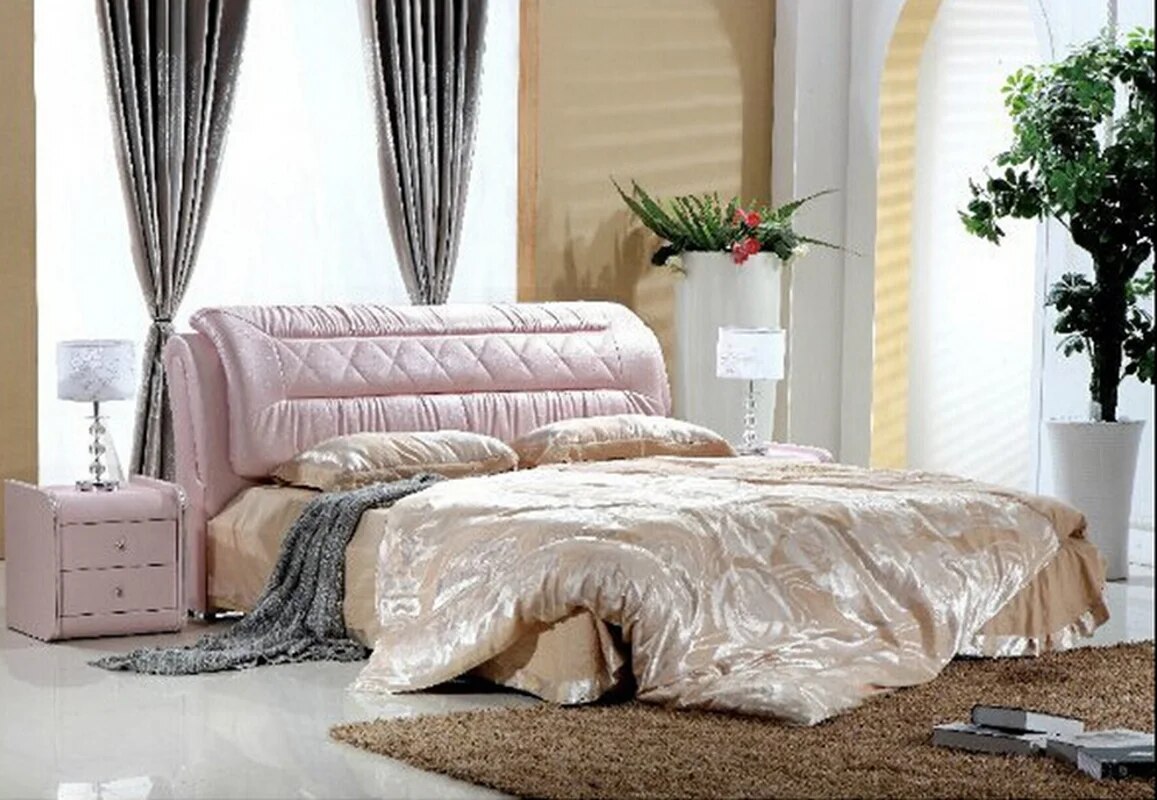 High quality factory price royal large king size Genuine leather soft bed bedroom furniture 0543