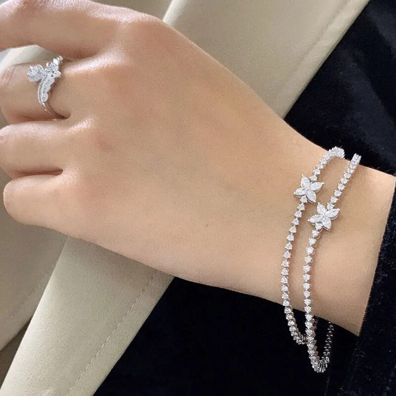 Aazuo Real 18K White Gold Real Diamonds 1.95ct Luxury Horse Eye Bracelet For Woman Upscale Trendy Wedding Engagement Party Au750