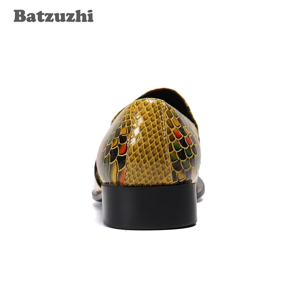 Batzuzhi Japanse Type Men's Shoes Genuine Leather Dress Shoes Pointed Toe Slip on Gold Party/Business/Wedding Zapatos Hombre!