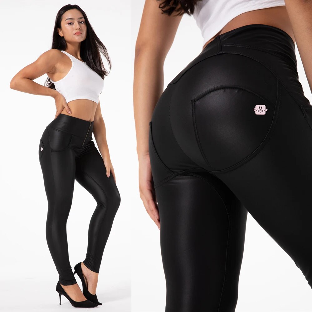Melody Latex Pants Women High Waist Plain Black Leggings Vinyl Gothic Trousers Fleece Lined Tall Women's Clothing