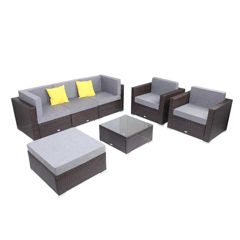 US Warehouse 7 Pieces Patio PE Wicker Rattan Corner Sofa Set Patio Furniture Set In Stock for the outdoors and Patio