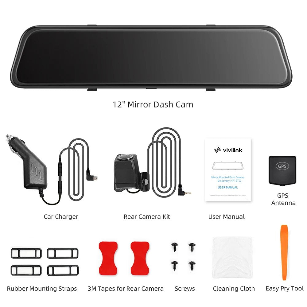 VanTop H612T 12’’ 4K Mirror Dash Cam for Cars Voice Control Full Touch Screen Rear View Camera GPS Waterproof Night Vision
