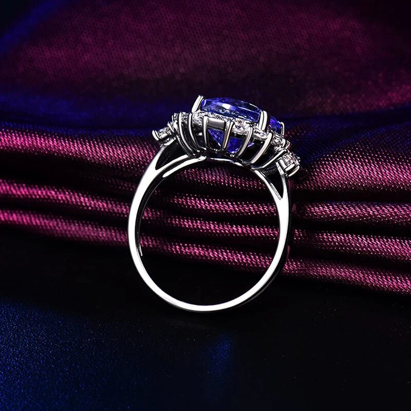 LOVERJEWELRY Natural Blue Tanzanite Stone Oval Cut 10x12mm Real 18Kt White Gold Rings 1.33ct Diamonds Tanzanite Ring For Women