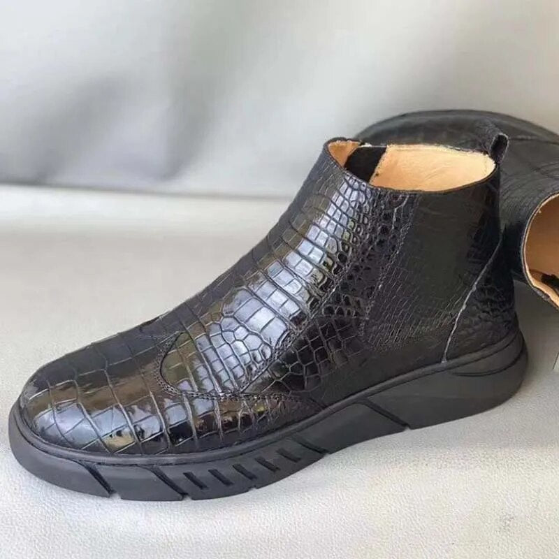 wanexing crocodile leather men boots fashion trend crocodile High cut Men's shoes leisure Martin boots