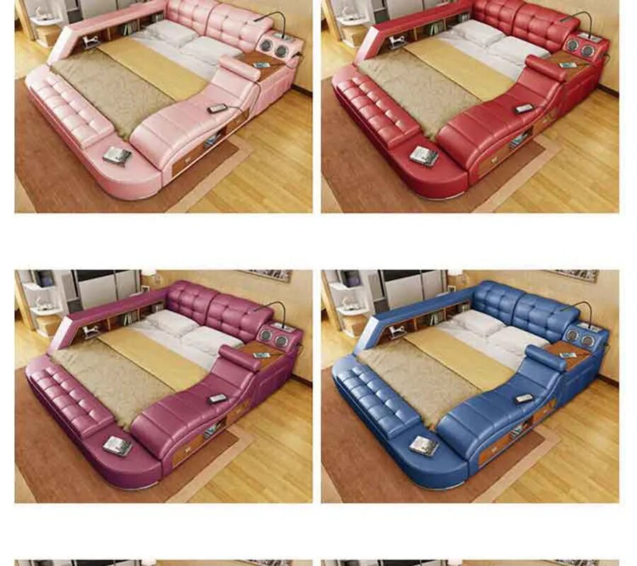 king size leather soft bed bedroom furniture tatami smart soft bed 2 people hp002