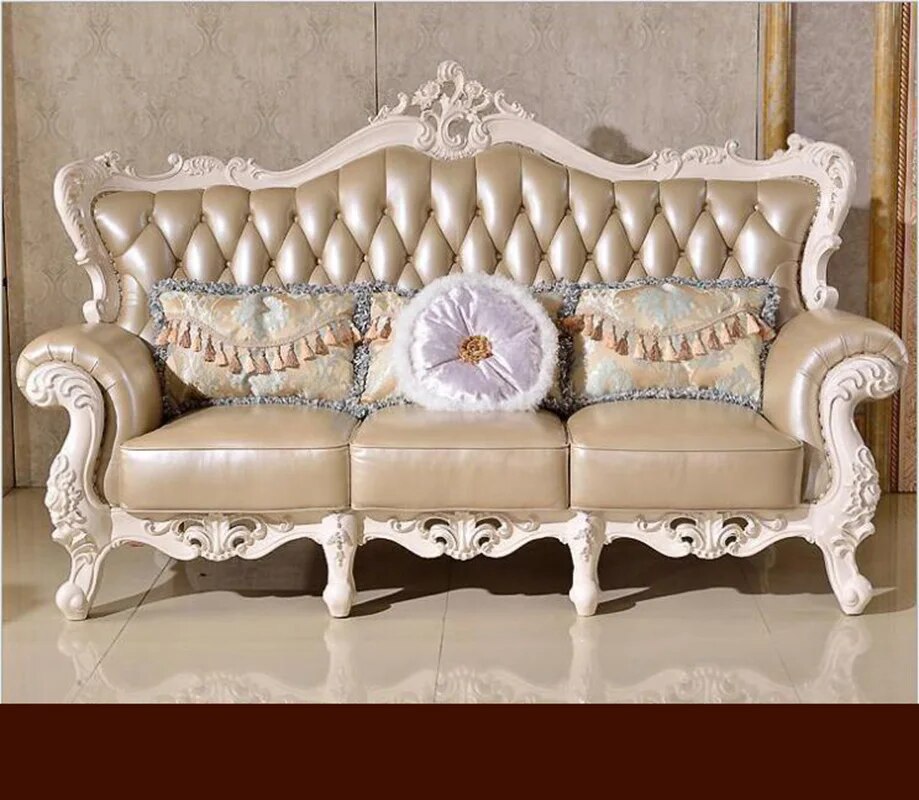 high quality European antique living room sofa furniture genuine leather set o1054