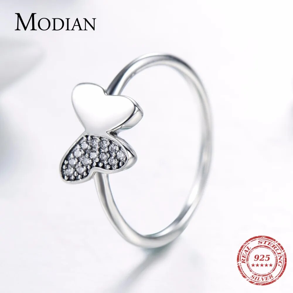 Modian 100% Real 925 Sterling Silver Butterfly Jewelry Sets Classic Simple With 5A CZ Ring Vintage Pendant Necklace For Women
