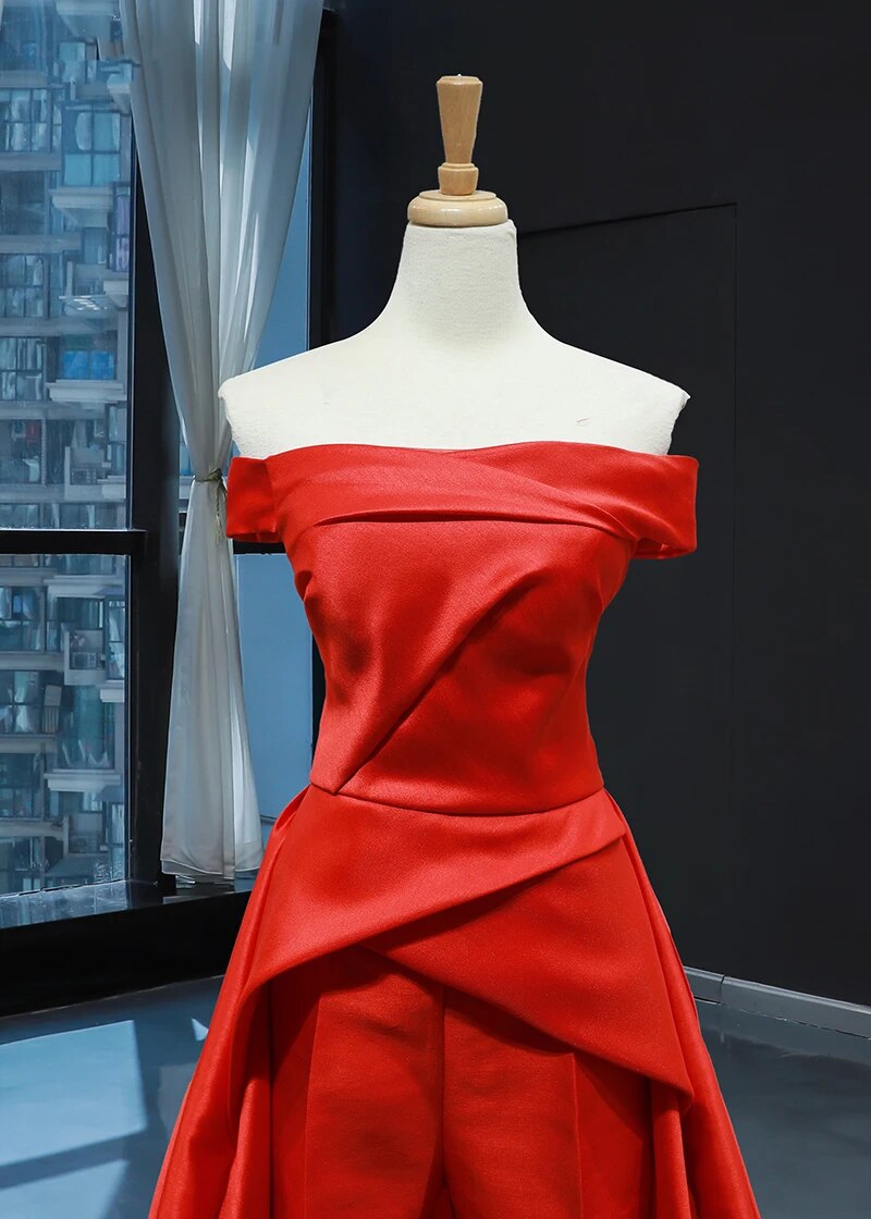 J66846 jancember red wedding party dresses with pants off shoulder boat neck lace up back engagement dresses abiye gece elbisesi