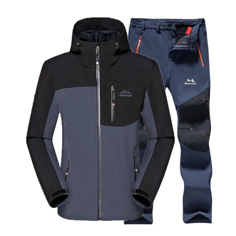 Man Winter Waterproof Fish Ski Warm Softshell Fleece Hiking Outdoor Jackets Trekking Camp Coat Set Pants Climb Oversize Trousers - KAISERINC